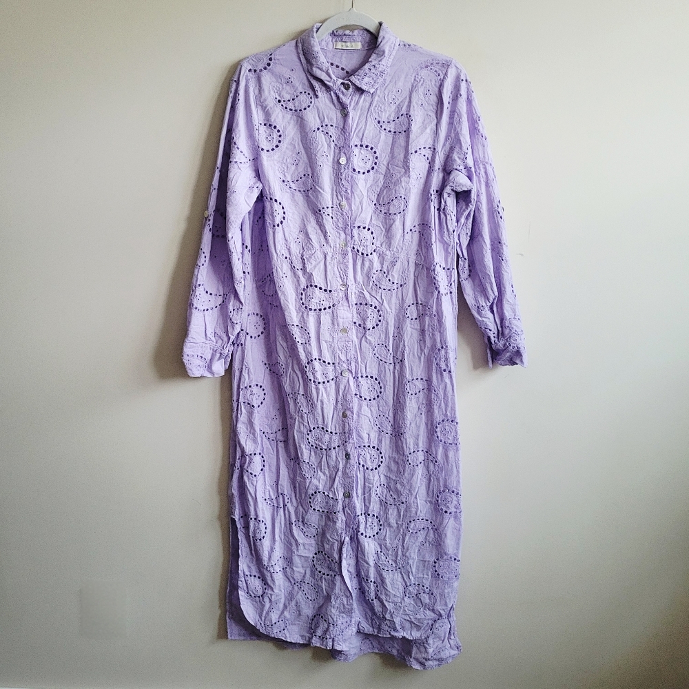 3 Stars‎ Italian Cotton Paisley Eyelet Dress In Lavender